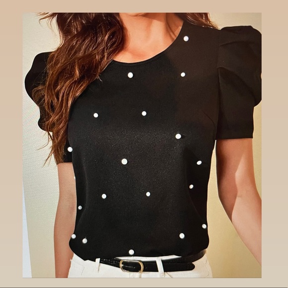 NWOT puff sleeve pearls beaded top - Picture 1 of 3